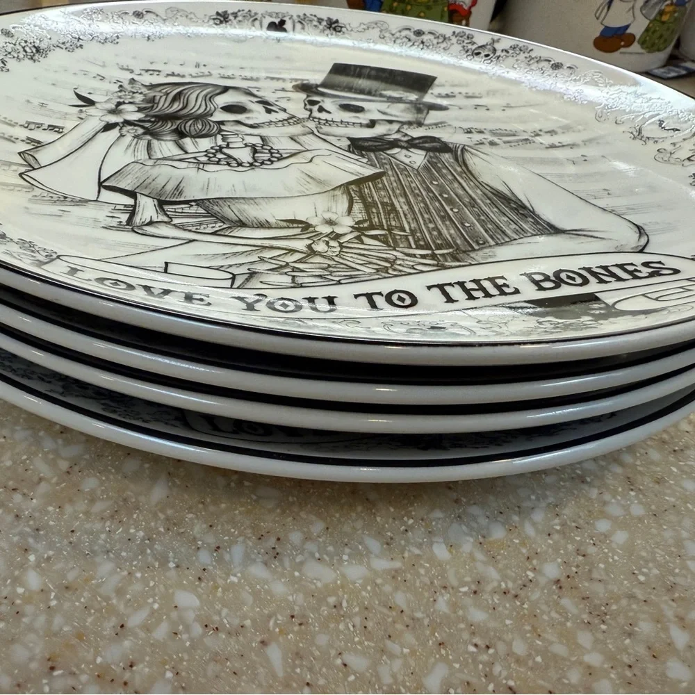 Eaton Fine Dining “Love You to the Bones”Skeleton Halloween Decorative Plates 4